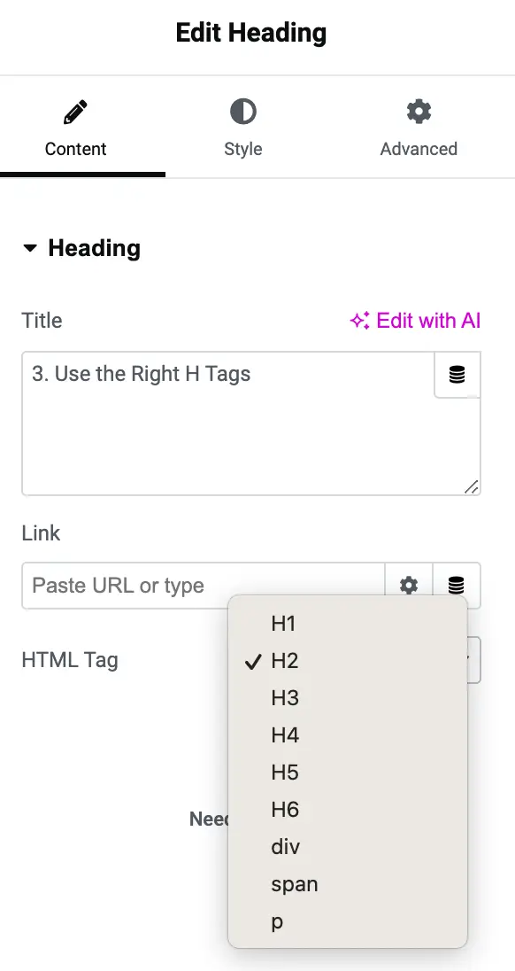 Editing heading tags to improve SEO on a website