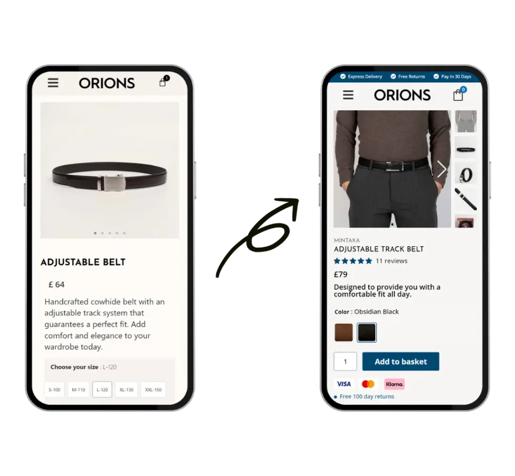 Website design and marketing by Reach Amplified for Orions mobile e-commerce platform.