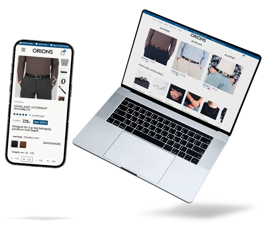 Orions e-commerce website displayed on a laptop and smartphone, showcasing enhanced user experience and mobile compatibility by Reach Amplify