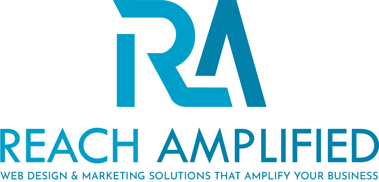 Reach Amplified logo featuring stylized blue letters 'RA' with the tagline 'Web Design & Marketing Solutions That Amplify Your Business.