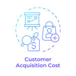 Illustration of the topic what is CAC (Customer Acquisition Cost), featuring symbols representing marketing strategy, pricing, and customer acquisition.