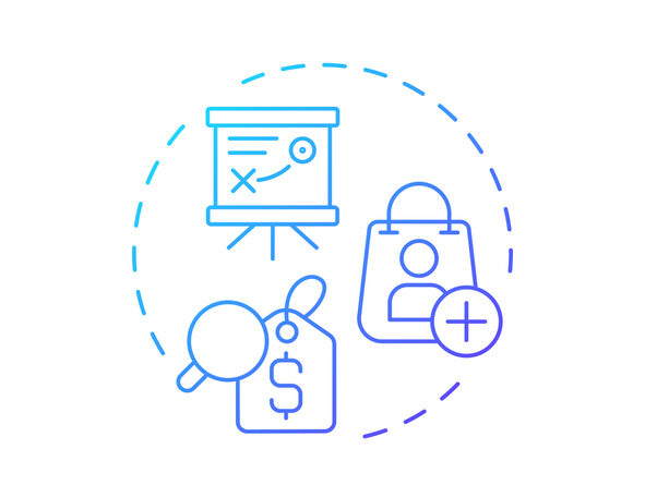 Illustration of the topic what is CAC (Customer Acquisition Cost), featuring symbols representing marketing strategy, pricing, and customer acquisition.