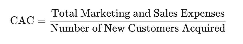 Customer Acquisition Cost Formula (CAC) calculated by dividing total marketing and sales expenses by the number of new customers acquired.