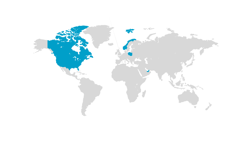 World map highlighting countries where Reach Amplified operates, featured on the "About us" page.